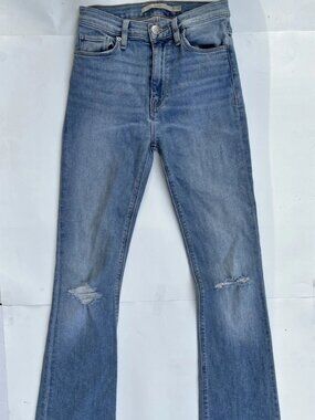 Hudson Barbara Roy Mid-Rise Denim Blue Jeans Distressed Flared - Size 24